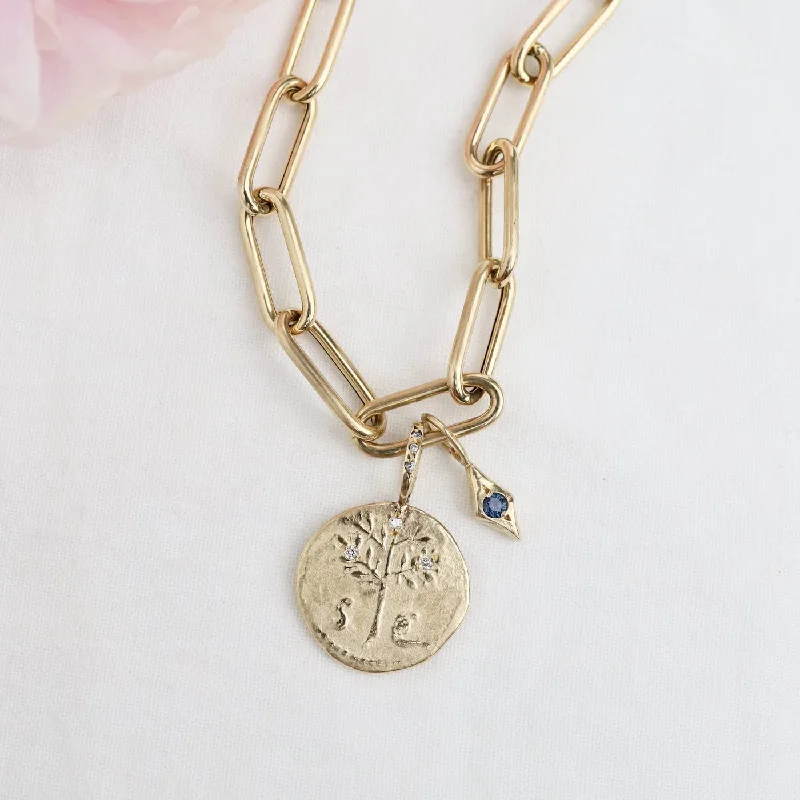 The Olive Tree - Peace Artifact Necklace 14k Gold & Montana Sapphire