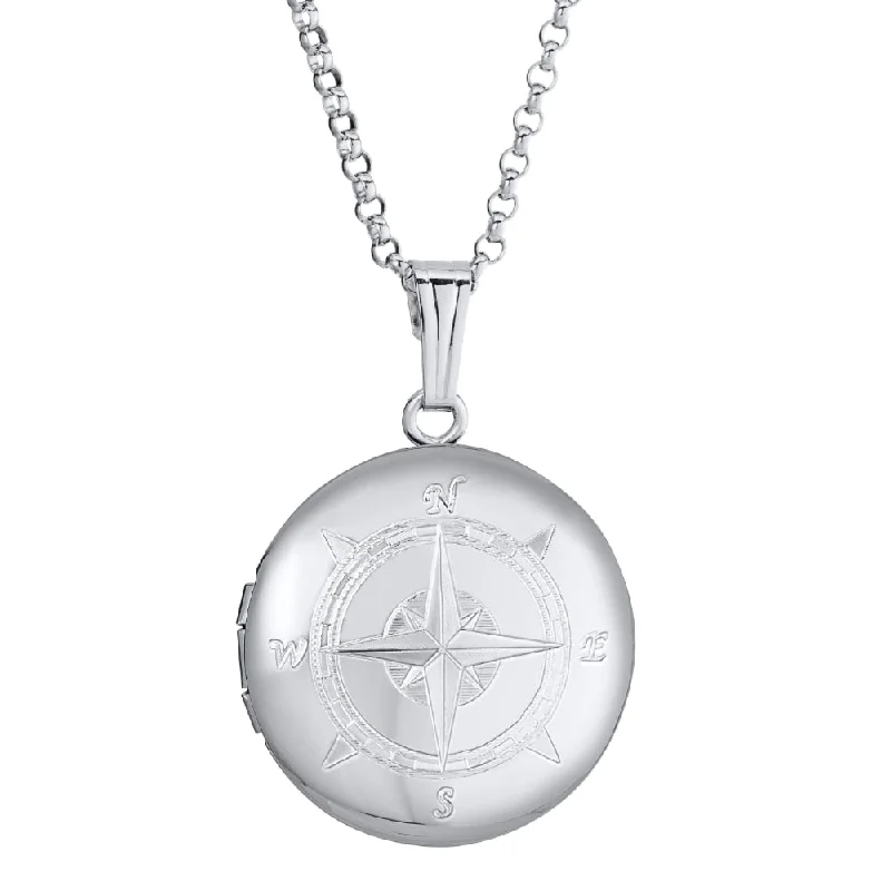 Sterling Silver Engraved Compass Locket