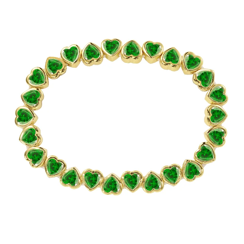 black diamond eternity band Stretchy Bezel Heart Bracelet Emerald