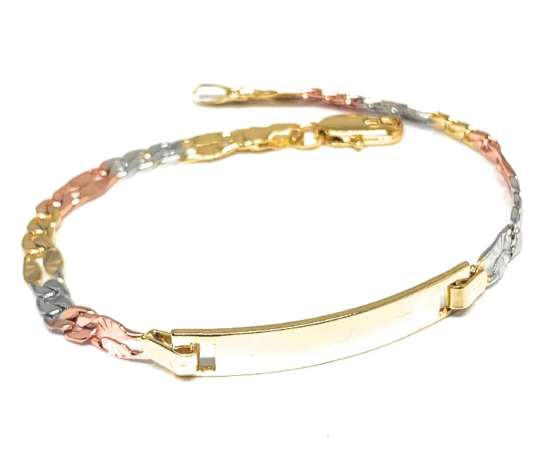 Women’s Gold Plated Tri-Color ID Bracelet 7.5” 5.5mm Width Esclava