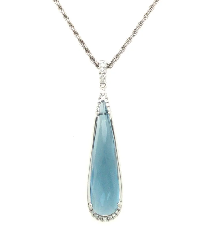 freshwater pearl drop earrings 14K White London Blue Topaz and Natural Diamond Pendant