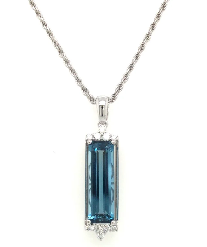 genuine amber pendant necklace 14K White London Blue Topaz and Natural Diamond Pendant