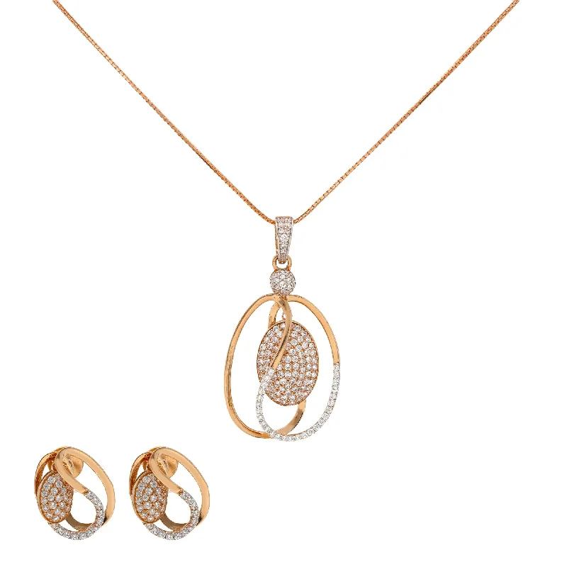 bold chunky cocktail ring 18K Rose Gold & CZ Necklace Set (12.1gm)