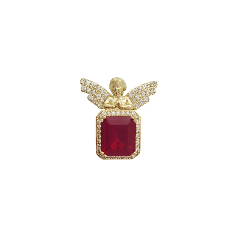 emerald-cut aquamarine necklace Angel with Red Stone Pendant (14K)