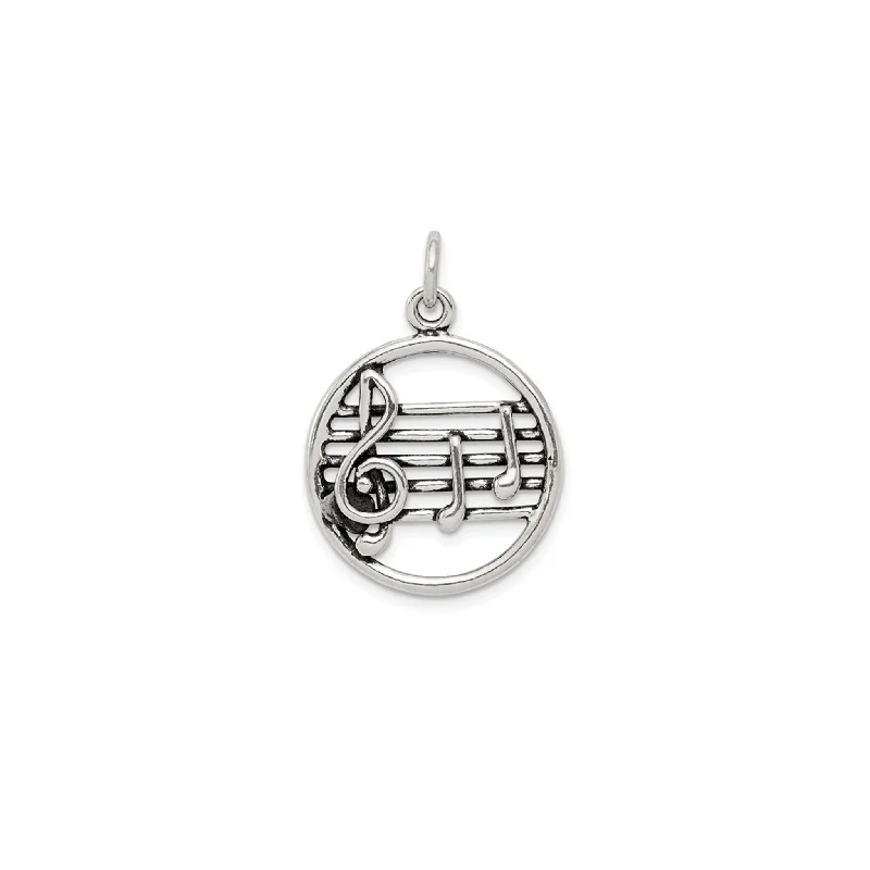 gold-plated snake chain bracelet Tiny Music Notes Round Pendant (Silver)