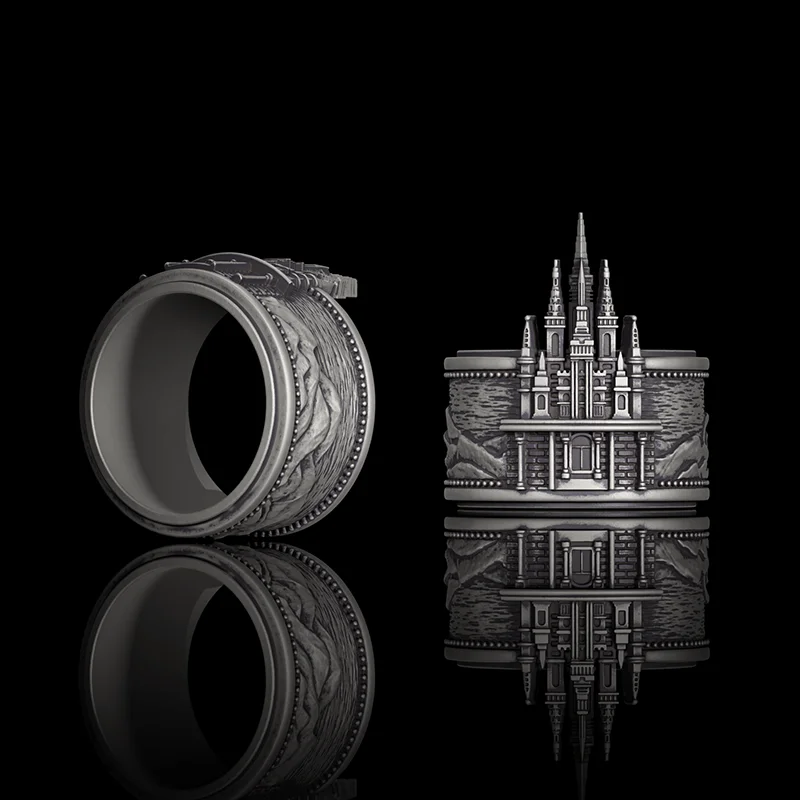 modern geometric gold ring Detailed Castle Design Sterling Silver Ring