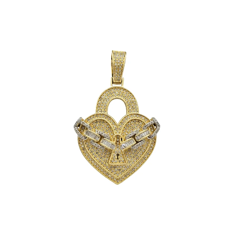 vintage Victorian brooch pin Diamond Heart Shape Lock Pendant (10K)
