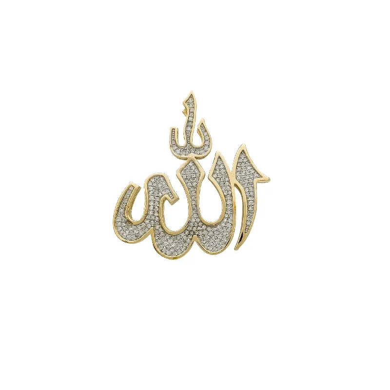 chunky silver hoop earrings Diamond Iced-Out Allah Pendant (10K)