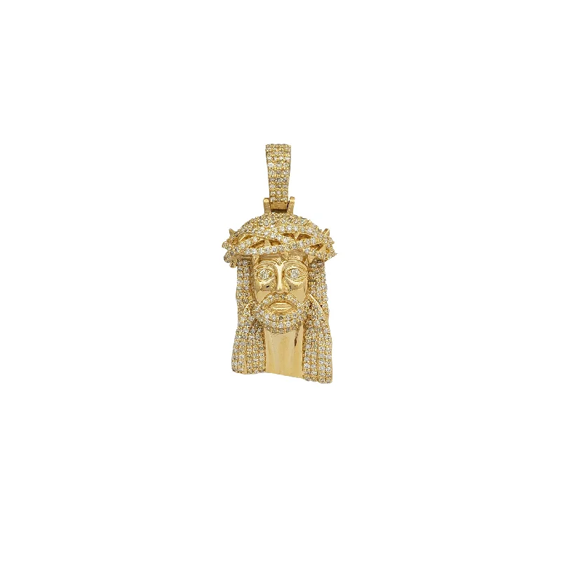 handmade gold nugget ring Diamond Iced-Out Jesus Pendant (14K)