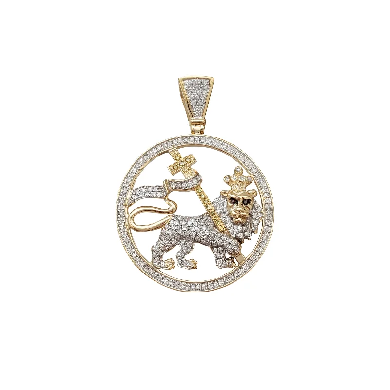 custom nameplate bracelet silver Diamond Lion King with Cross Pendant (10K)