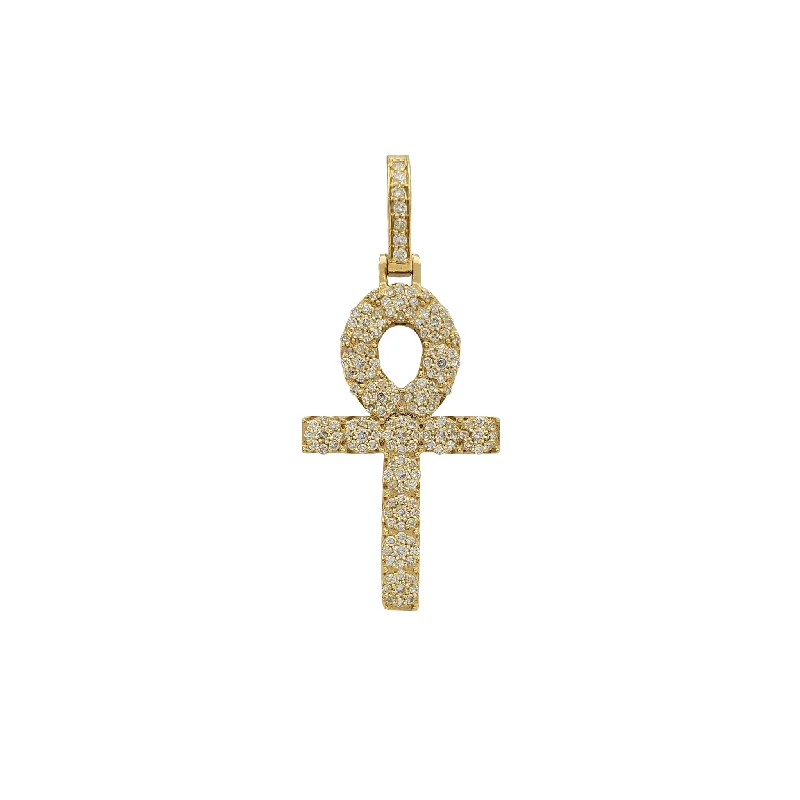 celestial sun and moon earrings Diamond Round Pave Ankh Pendant (14K)
