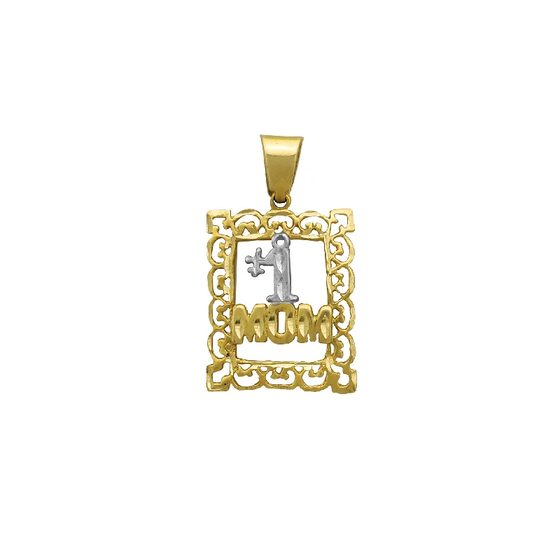 rose gold bezel ring Filigree Frame "#1 Mom" Pendant (14K)