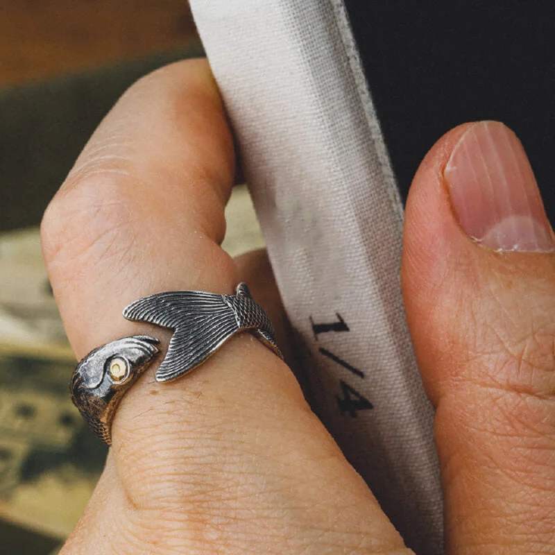 handmade copper wire ring Fish Design Sterling Silver Open Ring