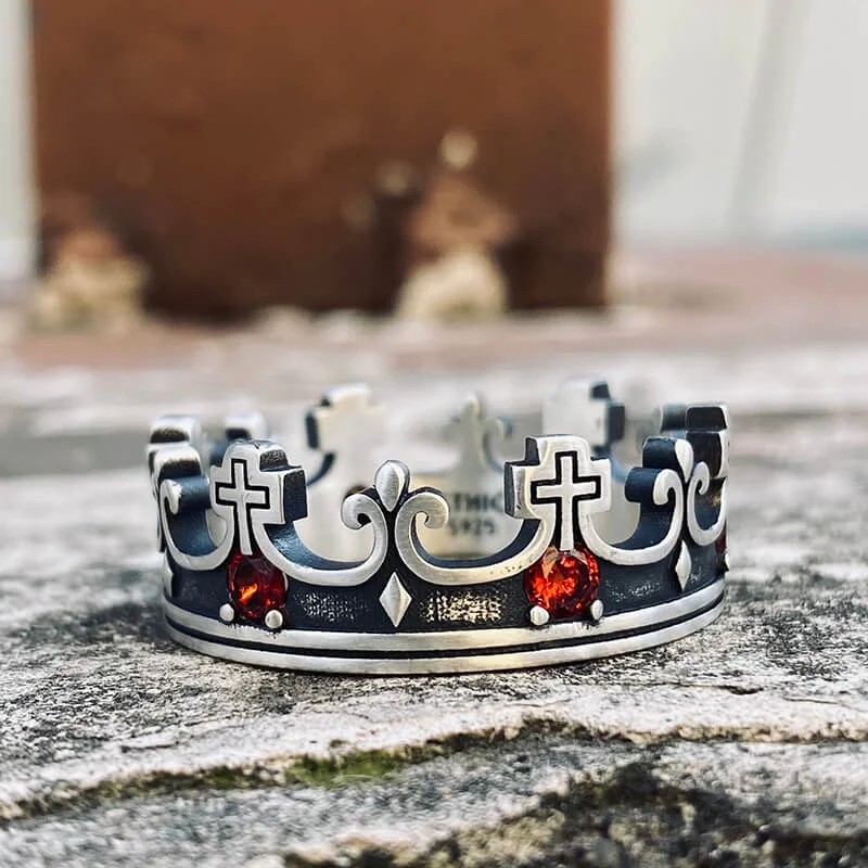 gold moonstone cocktail ring Gothic Roman Gemstone Crown Sterling Silver Ring