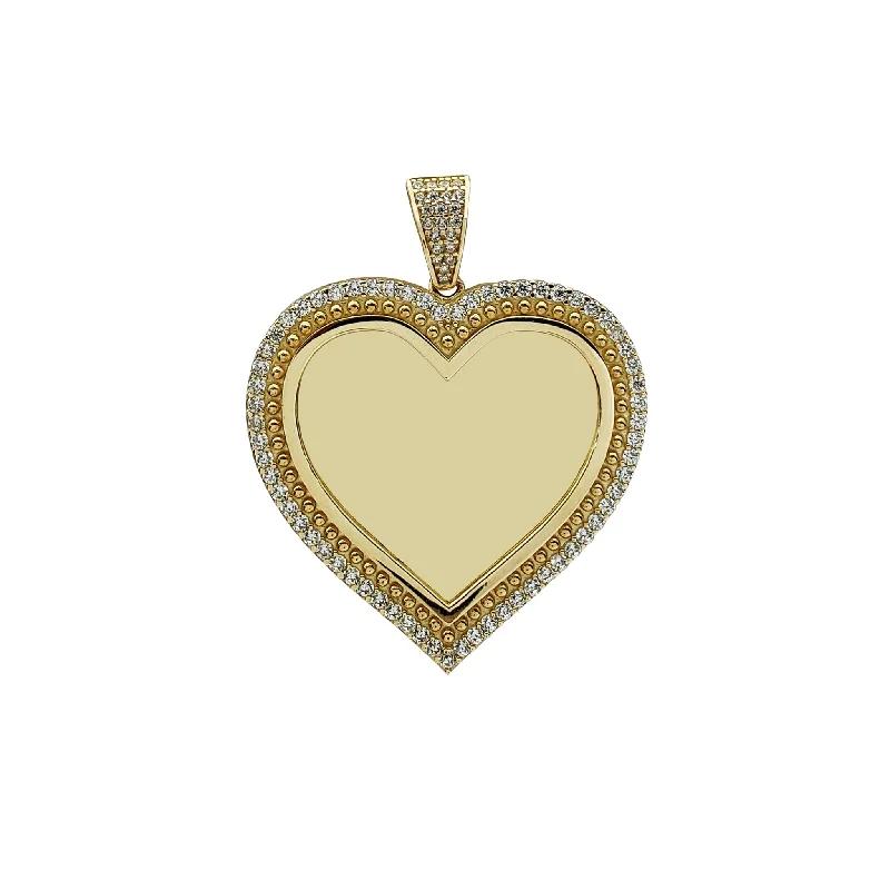 minimalist horseshoe necklace gold Diamond Milgrain Heart Memorial Picture Pendant (14K)