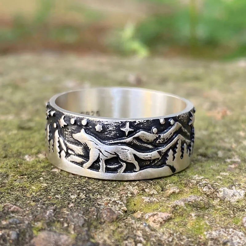 vintage diamond brooch pin Loyal Wolf Pattern Sterling Silver Embossed Ring