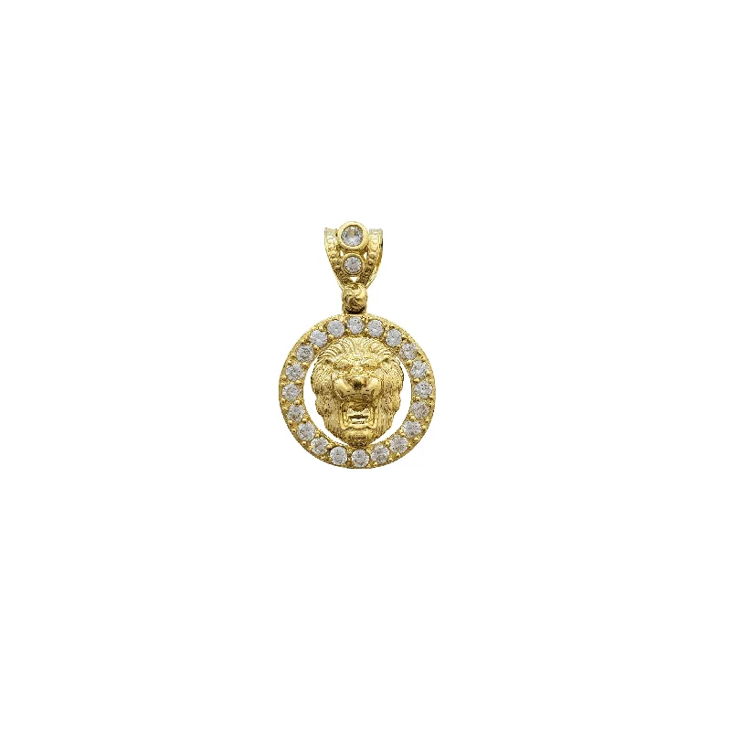vintage-style diamond halo ring Stone-Set Round Framed Lion Head Leaf Pendant (10K)
