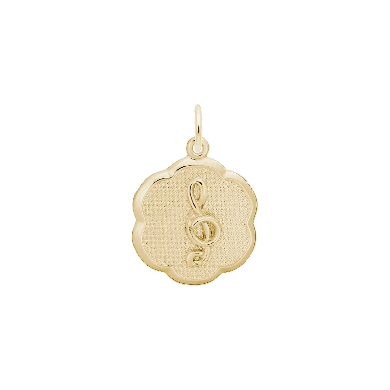 round cut diamond engagement ring Treble Clef Scalloped Disc Charm