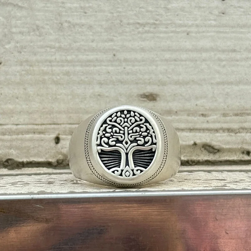 custom zodiac sign ring Tree of Life Signet Sterling Silver Viking Ring