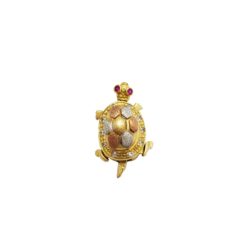 modern geometric earrings gold Tricolor Turtle Pendant (10K)