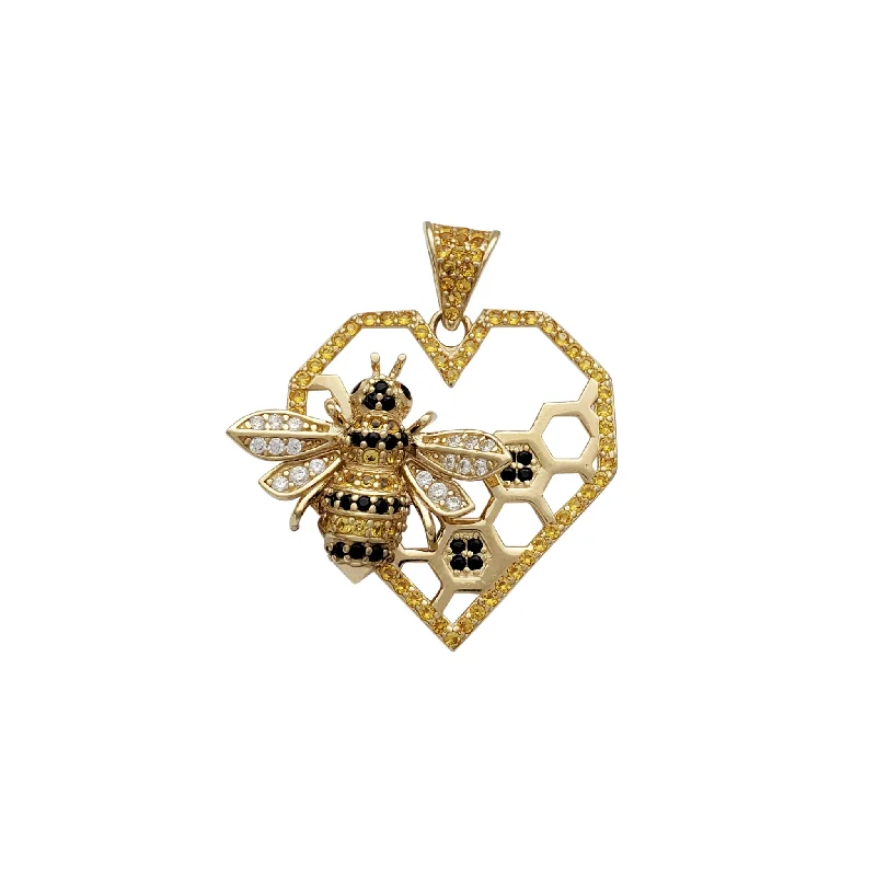 customized infinity bracelet Zirconia Honeycomb & Bee Heart Pendant (14K)