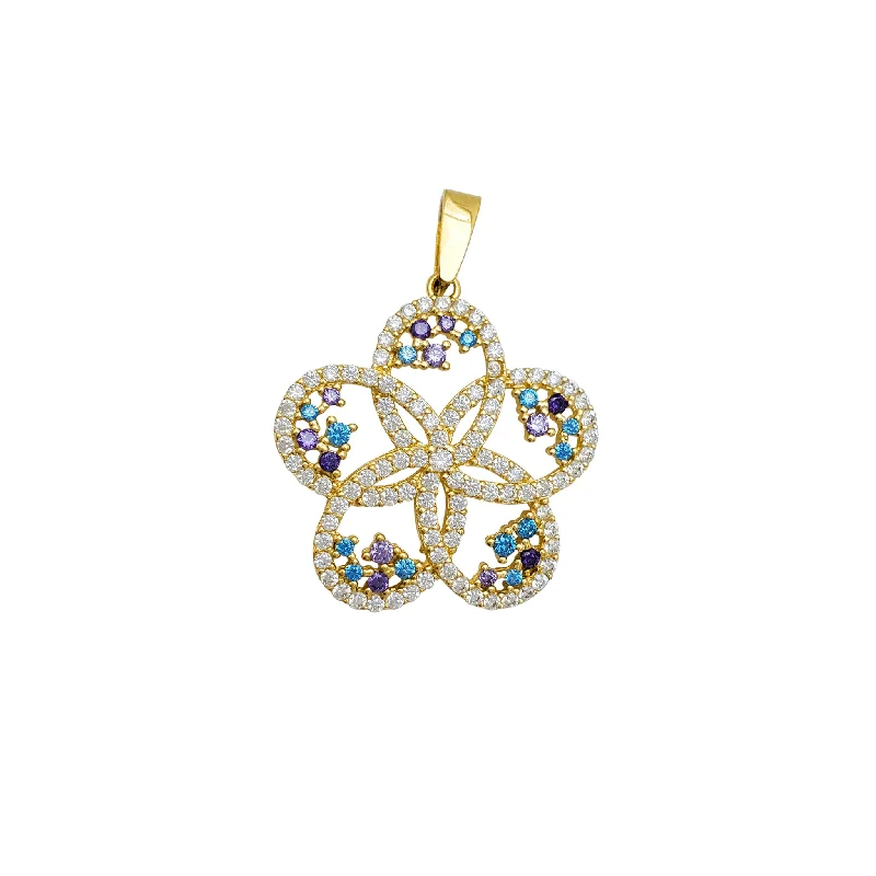 hammered gold disc necklace Multi-Color Five-Petaled Flower Pendant (14K)