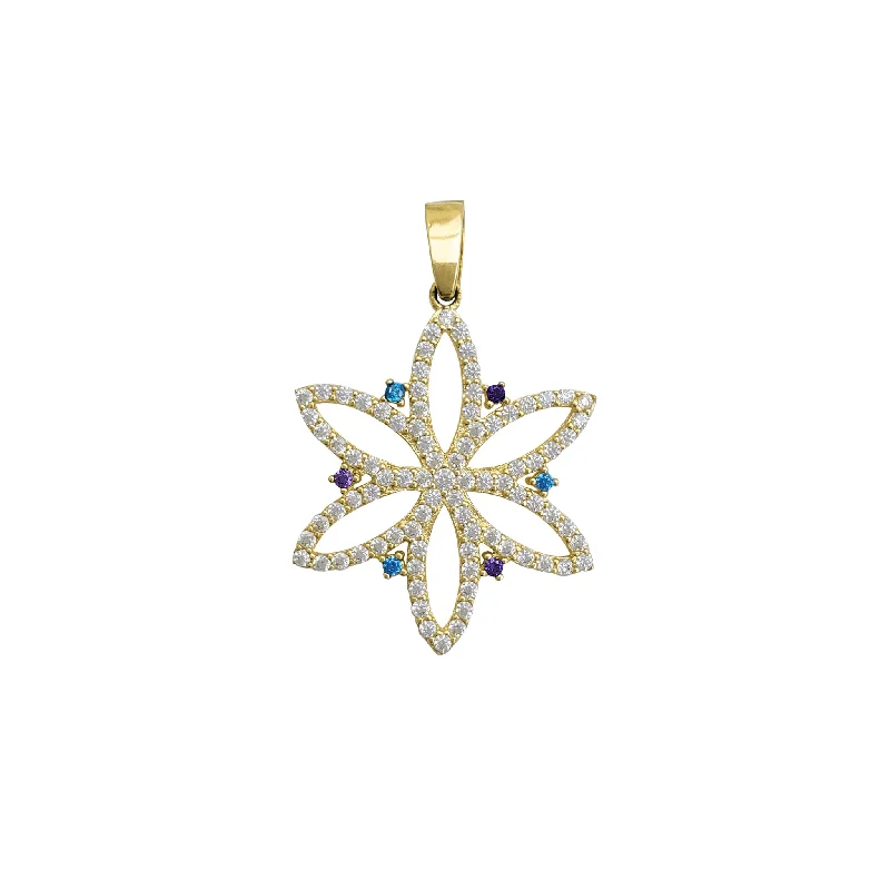 bold Cuban link bracelet men Zirconia Multi-Color Jasmine Flower Pendant (14K)
